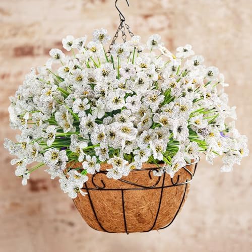 Uieke 16 Bundles Outdoor Artificial Flowers UV Resistant Fake Flowers No Fade Faux Plastic Plants for Garden Porch Window Box Home Outside Hanging Planter Spring Summer Décor (White) - Image 3
