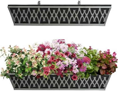 2 Pack 30 Inch Window Boxes Planters Railing Planter Box with Adjustable Brackets & Non-Woven Fabric Plant Grow Bags Deck Railing Planter Boxes Balcony Hanging Flower Box for Outdoor Plants - Image 2