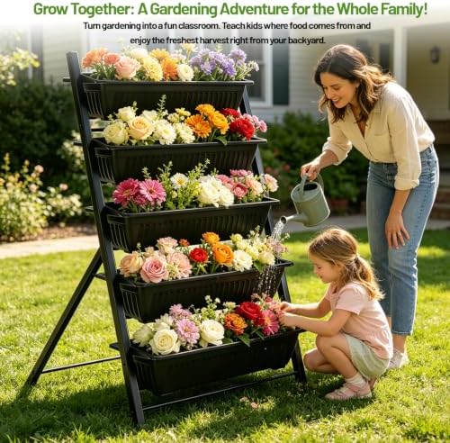 4FT Vertical Garden Bed, 5 Tiers Vertical Raised Garden Planter, 23.5 * 25.4 * 48.6Inch Outdoor Garden Raised Bed with Drainage System, Vegetable Flower Planter Raised Stand Elevated Planter Box - Image 2