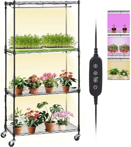 VEVOR Plant Stand with Grow Light, 4-Tier Plant Shelfwith 45W Full Spectrum LED, 3 Mode Plant Light with Timer and Wheel for Seed Starting, Metal Plant Rack for Indoor Plants by VEVOR