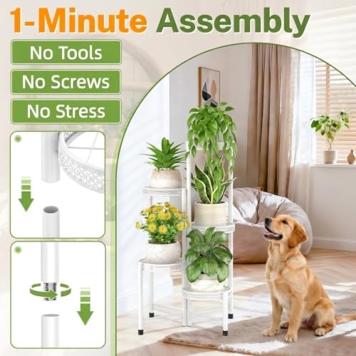 iDavosic.ly Plant Stand Indoor Outdoor, 5 Tier Iron Corner Shelf, White - Image 2