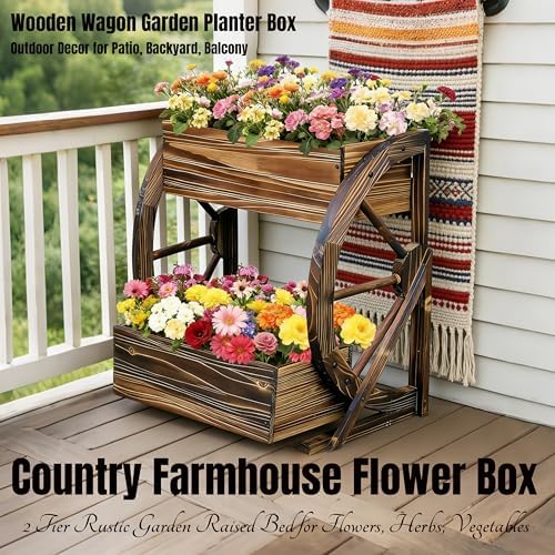 NestNature Wooden Wagon Planter Box|Rustic Planter Use On Indoor&Outdoor - Image 5