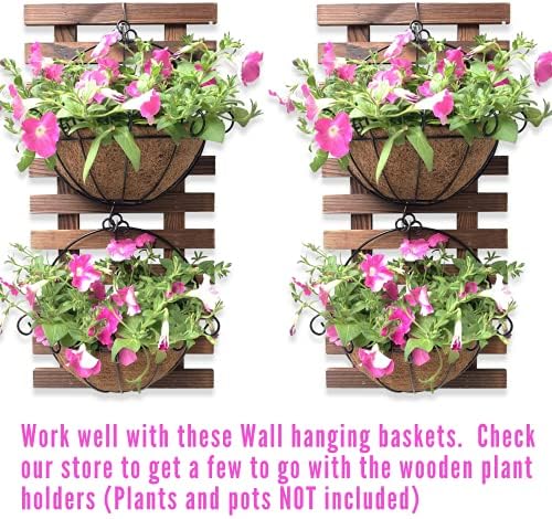 ShopLaLa Bundle- 2 Pack, 23.6 Inch Wooden Plant Holder + 10 Pack, 6 Inch Black Metal Pots Unique Vertical Ladder Garden Display Bucket with Hook Large Wall Mount Indoor Herb Flower Planter Frame Decor - Image 4
