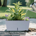 Window Box Planter 6 Pcs, 16.5 Inches Self Watering Rectangle Flower Plant Pots with Drainage Holes Trays, Vegetable Planters for Windowsill Patio Garden Balcony Porch Yard (Grey) - Image 6