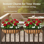16“ Window Box Railing Planter with Coco Liner Metal Wall-Mounted Coconut Liner Basket English Horse Trough Planter for Outdoor Deck Balcony Porch Fence Patio Black (4 Pack) - Image 2
