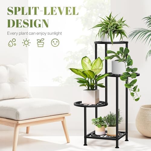 4 Tier Plant Stand Indoor Outdoor, Metal Shelf Holder Corner Black - Image 3