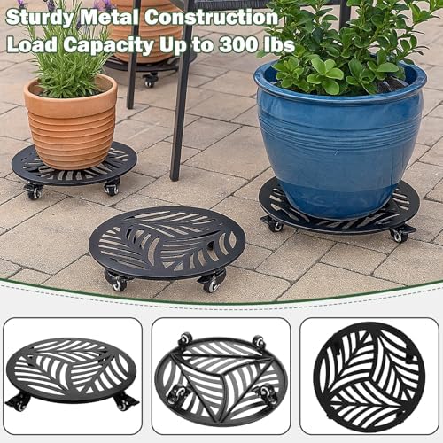 2 Packs Metal Plant Caddy with Wheels 15 and 16 inches Heavy-Duty Iron Rolling Plant Stand with Casters Indoor Outdoor Wheeled Plant Roller Base Pot Movers Plant Dolly Coaster Trolley Black - Image 2