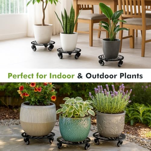 1 Pack 15 inches Extra-Large Metal Plant Caddy with Wheels Heavy-Duty Iron Rolling Plant Stand with Casters Indoor Outdoor Wheeled Plant Roller Base Pot Movers Plant Dolly Coaster Trolley Black - Image 5