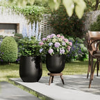 DTY Signature Mount Antero 19.7''D x 19.7''H Modern Indoor Outdoor Fiberstone Bullet Shaped Planter, Durable Round Garden Pot, Weather Resistant, Drainage Hole & Rubber Plug - Large, Black - Image 7