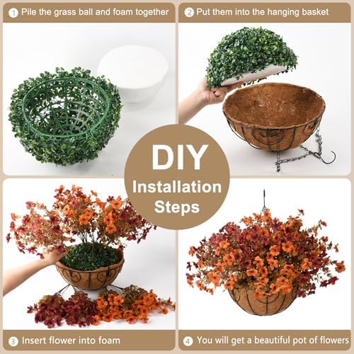 Artificial Fall Hanging Flowers Basket, UV Resistant Mums for Outdoors - Image 3