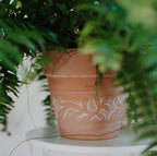 8" Embossed Whitewashed Terracotta Planter with Drainage Hole & Saucer, Rustic Style Unglazed Terracotta Pot for Indoor & Outdoors Plants - Image 3