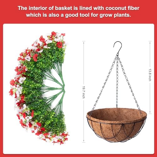 INXUGAO Artificial Fake Flowers Hanging Basket for Outdoor Decoration - Image 2