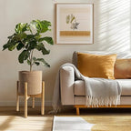 Plant Basket with Stand, Indoor Round Wicker Basket Plant with Bamboo Wood Stand, Decorative Woven Rope Flower Indoor Planter with Legs, Boho Bamboo Wood Planter Holder (Jute) - Image 6