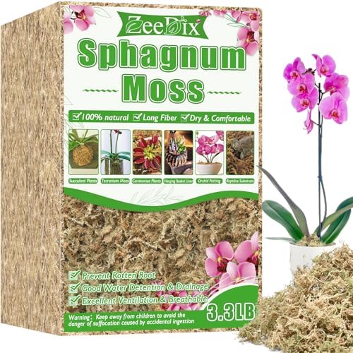 ZeeDix 3.3 lb Premium Sphagnum Moss Bulk, Dried Long Fiber Orchid Sphagnum Peat Moss for Indoor Outdoor Plants, Carnivorous Plants, Succulent, Monstera & Reptiles Habitats (Expands to 60 qt) by ZeeDix