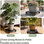 2-Pack 12 Inch Large Square Metal Plant Caddy with Wheels Heavy-duty Rolling Plant Stands with Casters Wheeled Flower Pot Mover Rollers Rust-proof Iron Planter Dolly Coasters Indoor Outdoor Use - Image 6