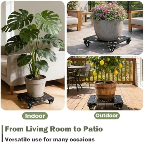 2-Pack 12 Inch Large Square Metal Plant Caddy with Wheels Heavy-duty Rolling Plant Stands with Casters Wheeled Flower Pot Mover Rollers Rust-proof Iron Planter Dolly Coasters Indoor Outdoor Use - Image 6