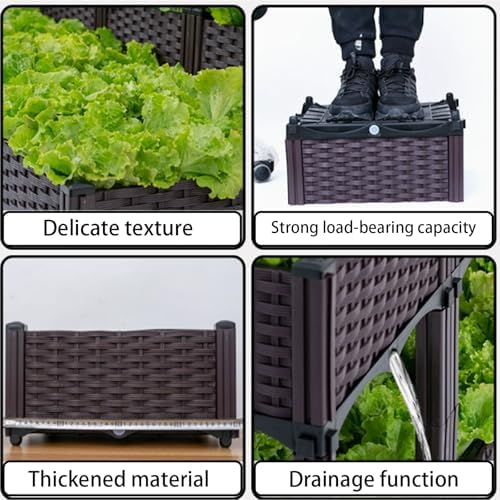 3 Grid Integrated Raised Garden Bed, Elevated Plastic Planter Box with Drainage Holes, Easy Assembly Outdoor Gardening Container for Vegetables Herbs Flowers, Ideal for Patio Balcony Backyard - Image 5