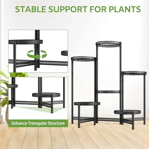 iDavosic.ly 6 Tier Large Plant Stand Indoor Outdoor, 10 In Tray, Iron Black - Image 5