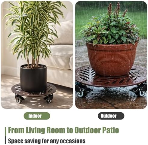 3-Pack Large Metal Plant Caddy with Wheels 13.6 Inches Heavy-duty Rolling Plant Stands with Casters Wheeled Flower Pot Mover Rollers Rust-proof Iron Planter Dolly Coasters for Indoor Outdoor Use - Image 4