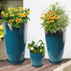 24-21-11 Inch Tall Planters for Outdoor Plants Set of 3 Blue - Image 6
