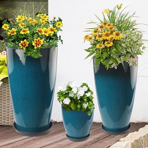 24-21-11 Inch Tall Planters for Outdoor Plants Set of 3 Blue - Image 6