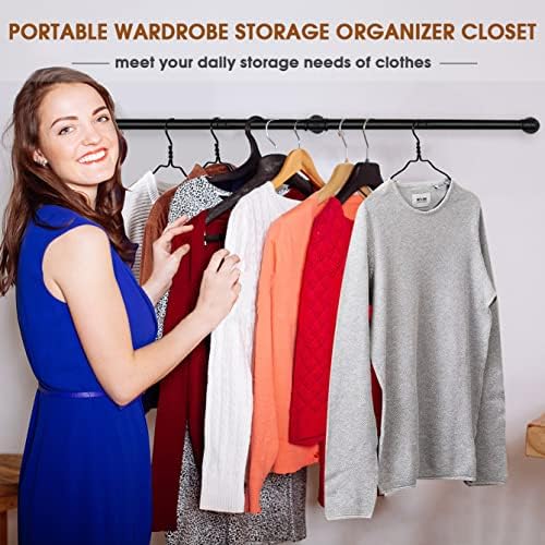 Clothes Hanger Pole Wall Mount, 72" Heavy Duty Detachable Black Iron Garment Bar Hanging Rod Holder, Clothes Rail Shelf Wardrobe Organizer for Laundry Room & Closet Storage, 3 Base - Image 6