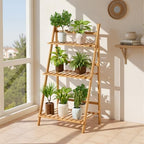 3-Tier Bamboo Ladder Shelf, Foldable Flower Display Stand, Indoor Outdoor Plant Stand, Plant Shelf with Easy Assembly for Garden, Balcony, Yard, Living Room by Unknown