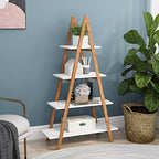 Knocbel 4-Tier Bamboo Ladder Shelf Storage Shelves Display Rack, Bookcase Plant Flower Pots Stand, 22 Lbs Capacity of Each Tier, 31.49" L x 11.73" W x 53.54" H (White and Brown) by Knocbel