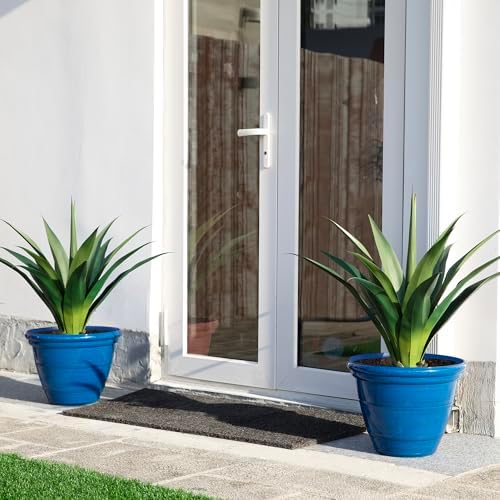 Glitzhome 15.5" D Large Flower Pots, Set of 2 Large Planters for Outdoor Plants with Drainage Holes, Cobalt Blue Faux Ceramic Finish, Plastic Tall Flower Pots for Garden, Patio, Porch or Indoor Use - Image 5