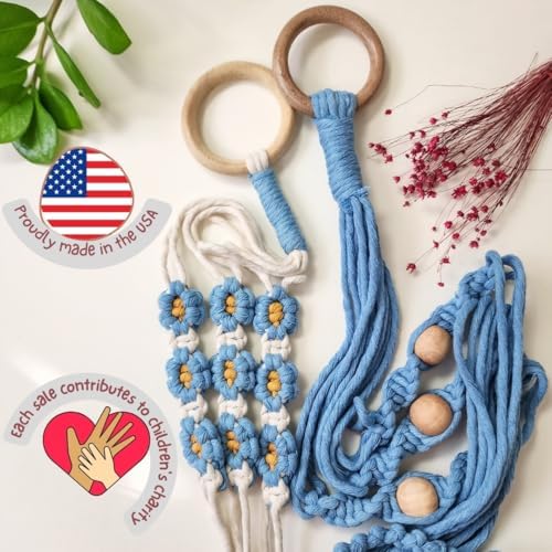 Set of 2 Macrame plant hanger with Daisies & Beads | Hanging plant holder Macrame Plant hangers outdoor and indoor hanging planters Plant stand indoor Boho Decor hanging planter stand (Cloudy Day) - Image 2