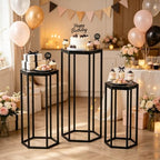 Urban Deco Set of 3 Black Hexagon Metal Cylinder Stands for Party - Image 6