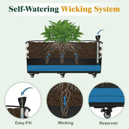 Aoodor 16.5x16.5 Rolling Raised Garden Bed, Self Watering Planter Box - Image 6