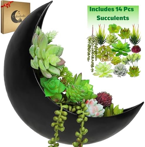 Wall Planter - Window Planter - 14Pcs Artificial Succulents - Hanging Moon Planter - Boho Hanging Planters for Indoor Plants, Air Plant, Cactus, Faux, Unique Gifts for Women, Birthdays, Plant Lovers by Oakadoaks