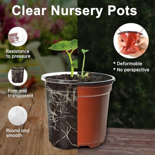 36 Pcs 6/5/4/3.5 In Clear Nursery Plant Pots with Drainage Holes, 20 Labels - Image 3