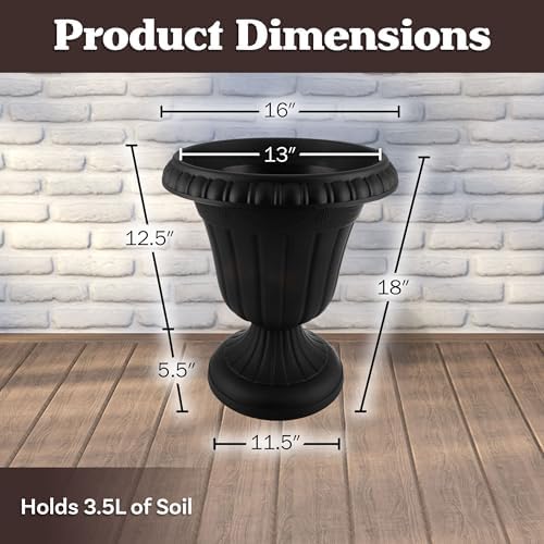Pure Garden Outdoor Planter Flower Pots, Black, 16x18-Inch, 2-Pack - Image 6