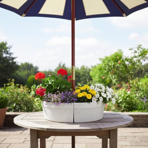 Patio Umbrella Planters Set, White, Country Style - Image 5