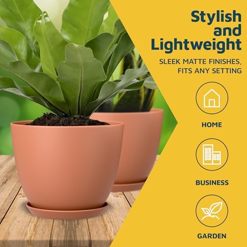 Terracotta Plant Pots with Drainage Holes & Saucers 20 Pack, Indoor & Outdoor Stackable Space-Saving Planters for Houseplants & Flowers, (7", 6.7", 6", 5.3", and 4.8" Inches), Durable & Weatherproof - Image 3