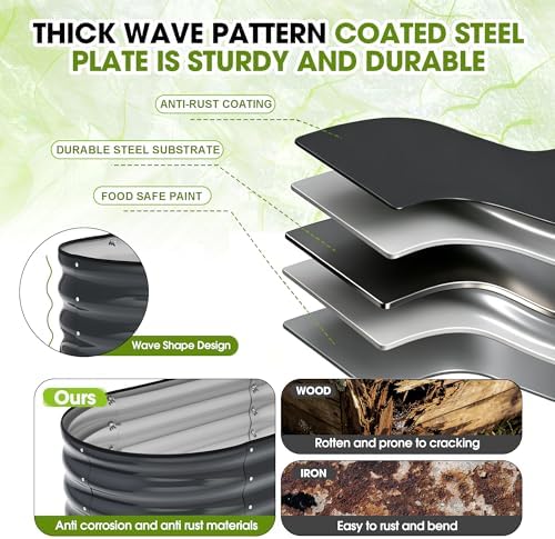 6x3x1.5ft Galvanized Raised Garden Bed Outdoor, 18'' Oval Large Metal Planter Garden Boxes for Gardening, Planting Deep Root Vegetables, Herbs, Fruits, Flower, Rustproof, Rubber Strip, Gray - Image 5