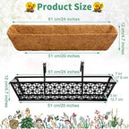 Potchen 4 Pieces Railing Planter Boxes, 24 Inches Window Box Planters with Coco Liner and Adjustable Brackets for Deck Porch Fence Patio Balcony Gardening Outdoor Plants - Image 2