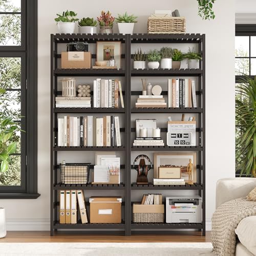 FOTOSOK 6-Tier Bamboo Shelf with Adjustable Shelves, Bamboo Kitchen Cabinet - Image 5