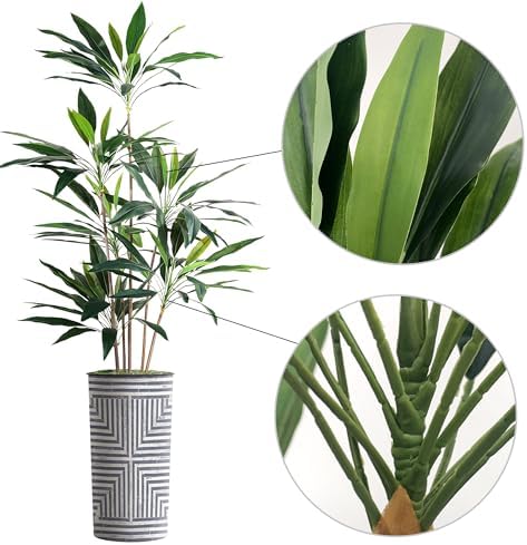 SIGNWIN Artificial Tree in Modern Geometric Pattern Planter, Fake Dracaena Tree Silk Tree for Indoor and Outdoor Home Decoration - 66" Overall Tall (Plant Pot Plus Tree) - Image 7