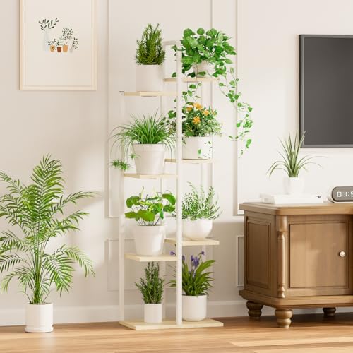 Plant Stand Indoor with Grow Lights - 50" Metal Flower Pot Stands for Multiple Plants - 7 Tiered Tall Plant Stands, Corner Plant Shelf for Living Room Home Gardening Decor (White) - Image 3