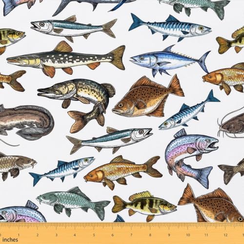 Fish Upholstery Fabric, Ocean Animal Fabric By The Yard, Wild Sea Fish by Erosebridal