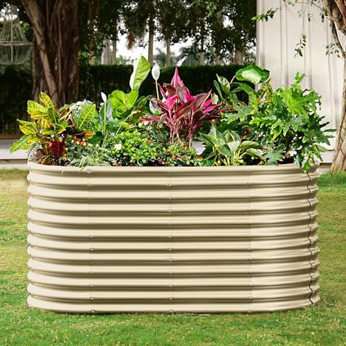 Land Guard 8x4x3ft Oval Galvanized Raised Garden Beds, Large-Capacity Metal Planter Box Outdoor, Durable Deep Raised Garden Bed 3ft Tall, Raised Beds for Gardening Vegetables, Cream Yellow - Image 7