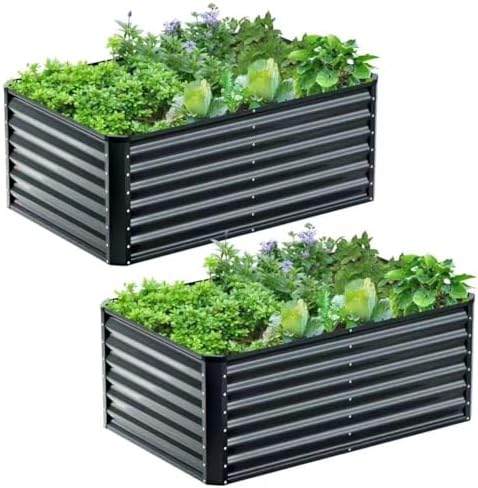 2PCS 4x2x2FT Galvanized Raised Garden Bed,Galvanized Planter Boxes Outdoor, Large Metal Raised Garden Beds for Vegetables-Grey by AyenGuard