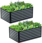 2PCS 4x2x2FT Galvanized Raised Garden Bed,Galvanized Planter Boxes Outdoor, Large Metal Raised Garden Beds for Vegetables-Grey by AyenGuard