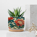 Chinoiserie Coral Peony Floral Ceramic Planter Floral Botanical Painting Planters for Indoor Plants with Drainage Holes and Saucers Pot for Indoor Outdoor Garden - Image 7