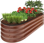 Best Choice Products 4x2x1ft Outdoor Metal Raised Garden Bed Outdoor, Oval Deep Root Planter Box for Vegetables, Flowers, & Herbs, 51 Gallon Capacity, Rubber Edge Guard, 100% Non-Toxic - Wood Grain by BestChoiceProducts
