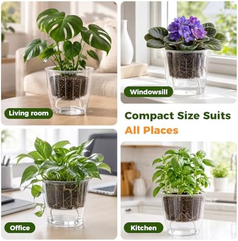 Clear Self Watering Pots for Indoor Plants, 6-Pack 6.7'' Clear Plant Pots with Drainage, Self Watering Planter, African Violet Pot, Semi Hydroponic Pot for Orchids, Flowers, Herbs - Image 7