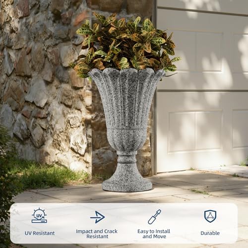 24" Tall Urn Planters for Outdoor Plants, Urns and Pedestal, Gray - Image 5